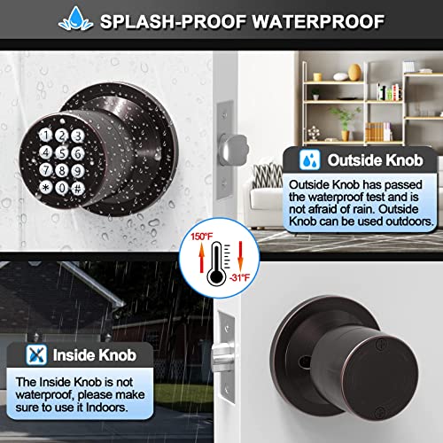 Digital Door Lock with Keypad - Electronic Door Knob for Keyless Entry - Oil Rubbed Bronze, 3 Pack - size: Oil Rubbed Bronze 3Pack