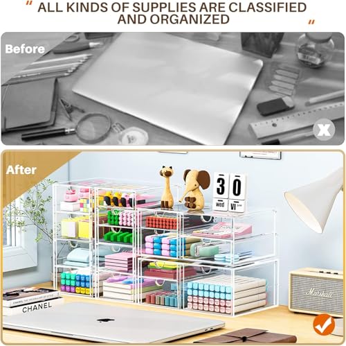 caktraie 4-Pack Acrylic 16-Drawer Storage & Makeup Organizer for Desk - size: 16 Drawers