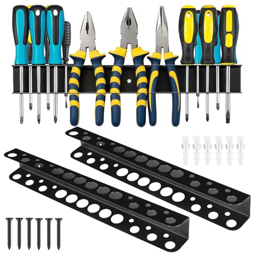 2 Pack 15.75 Inch Screwdriver Organizer Heavy Duty Wall Mount Metal Pliers Rack Holder Hand Tool Organizers and Storage Rack Peg Board for Screw Driver Pliers Garage Workshop Tool Chest Cart