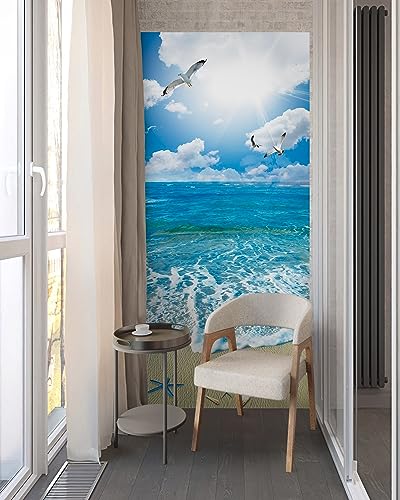 FLFK Door Mural Sticker - Beach Ocean,Peel and Stick,Combined Size 32"x80",Split into 2 Pieces - color: Mt969, size: 32"x80"