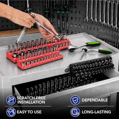 Bates- Magnetic Socket Organizer Set, 6 pcs, 1/2", 1/4" and 3/8" - color: Black & Red, size: 6 Pack