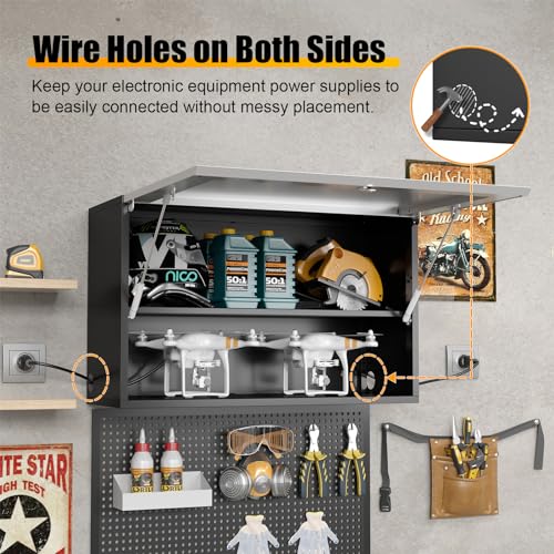 Garage Wall Cabinet, Metal Tool Cabinet with Lock&Adjustable Shelf - color: Black-silver