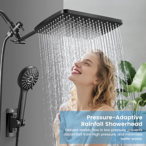 Shower Head with Handheld, High Pressure Black Rain Shower Head - color: A-Matte Black, style: Rectangular 12"