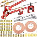 smseace 55Pack 3/16 Inch+1/4 Inch Brake line kit Include 25 FT Copper-Plated Brake Lines with Fitting(32pcs Fittings,4pcs Union+8pcs Nut) Brake line Bender,Single Flare Tool,Cutter Brake line kit - color: Gold-A, size: 3/16inch+1/4inch