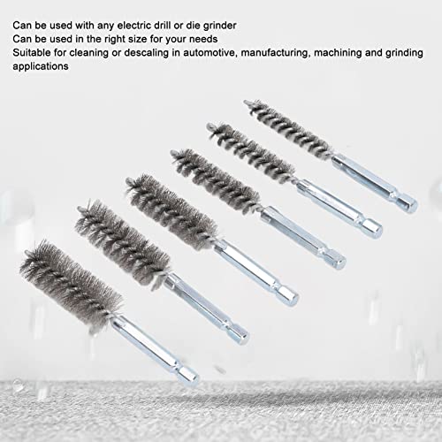 Walfront 6PCS Hole Cleaning Brushes Bore Brush Twisted Wire Cleaning Brush Power Drill Wire Brush 1/4in Hex Shank Steel Wire Silver - size: Steel Wire (Silver)