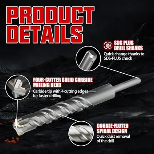 CSOOM SDS Plus Rotary Hammer Drill Bit 1"x8.27", Professional Concrete Drill Bit for Concrete, Brick, Stone and Cement Walls - size: 1"x8.27"