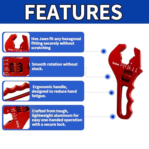 AN Fittings Wrench 3AN-16AN Adjustable AN Wrench Lightweight Aluminum,Compact Size,Red (With Nylon 4" Vise Jaws Pads) - color: Red, size: Small