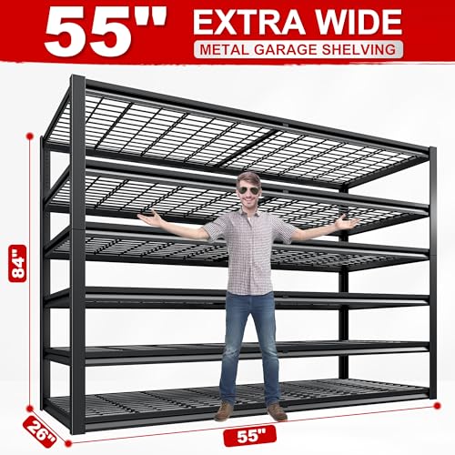 REIBII Heavy Duty Garage Shelving,6 Tier Storage Shelves for Shop - size: 6-Tier,55" W x 26" D x 84" H