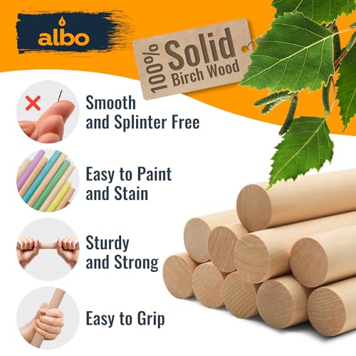 ALBO 1" x 36" Wooden Dowel Rods Set - 5 Pack Birch Natural Strong Craft Sticks Stair Rails Shelf Supports Decor Hardwood Smooth Finish Woodworking Material DIY Furniture Bulk Value Pack - size: 1" x 36" 5 Pcs