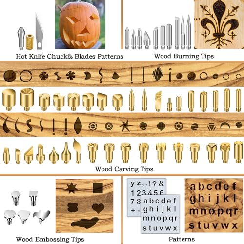 62Pcs Wood Burning Tips, Professional Wood Burning Pen Tips & Stencils Set