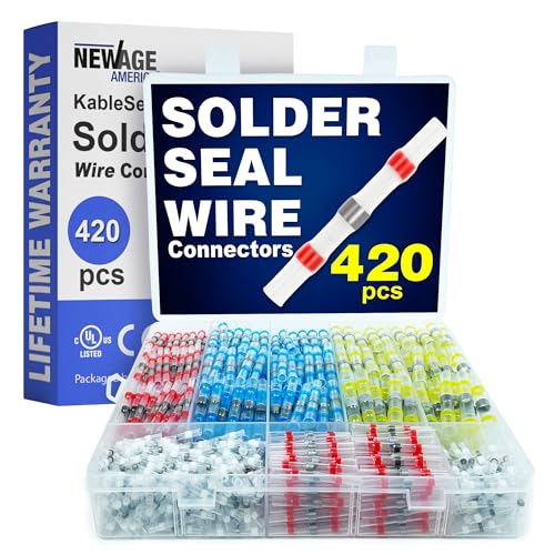 New Age America® 420pcs Solder Seal Wire Connectors Kit KableSeal™ | AWG 26-10 | Marine Heat Shrink Wire Connectors | Insulated Solderless Splice | Waterproof Butt Splice Terminals | UL - style: 420 PCS | AWG 26-10