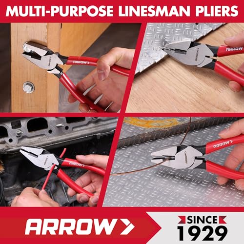 ARROW 8" High Leverage Linemans Pliers, Side Cutters, Linesman Pliers