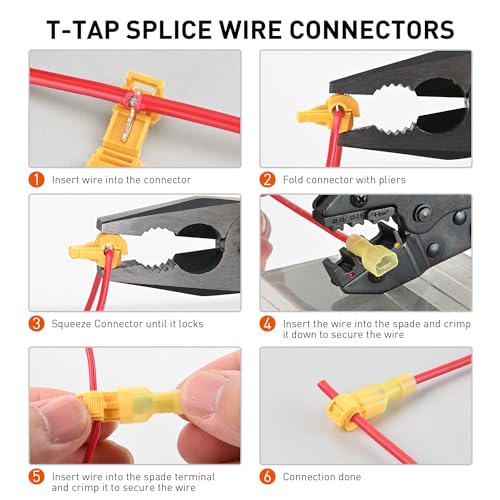 Nilight 120PCS/60Pairs Yellow T-Tap Quick Splice Disconnect Wire Terminal - size: 120Pcs 12-10AWG