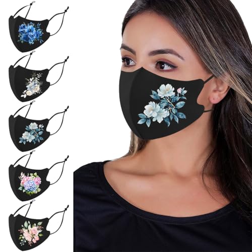 Reusable Cloth Washable Ice Silk Cloth Face Masks,Adjustable Fancy Flower Pattern Cloth Mask for Adult - color: N9