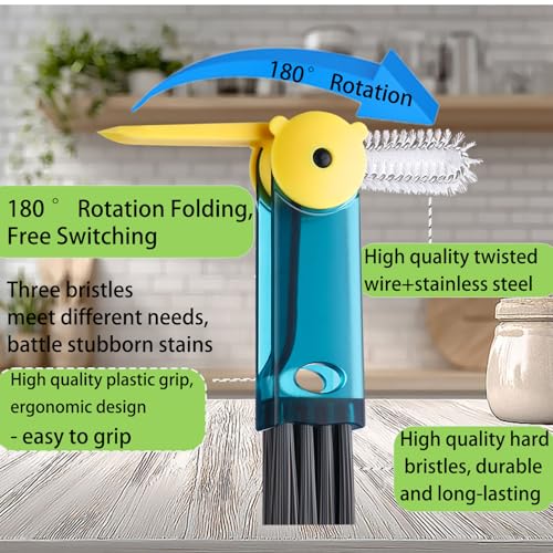 3 in 1 Cup Lid Cleaning Brush - Upgraded Version Cup Lid Brush with Packaging Box, Suitable for All Types of Cups, Bottle Gaps, Portable Travel and Home Kitchen Multifunctional Cleaning Set (3pcs) - color: Blue, Green, Black(little Bear)