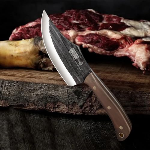 HOSHANHO Butcher Knife Set, Sharp Kitchen Knife Set & Roll Bag Gift for Men | Hand Forged 8PCS Butcher Chef Knife Set with Meat Cleaver Knife & Bone Chopper Knives & Fillet Knives for Home, Camping, BBQ - size: 6.5"