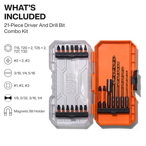 Klein Tools 33811B Drill and Driver Bit Set, 21-Piece, Impact Driver Set, Titanium Coated Drill Bits, Precision Machined, MODbox Compatible Storage Case, Tool Kit - size: 21-Piece Combo Set