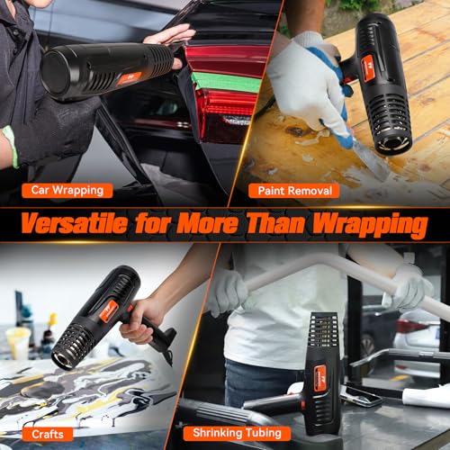WRAPXPERT Heat Gun for Vinyl Wrap 1600W 122℉-1202℉ with 2 Air Speeds Variable Temperature, Fast Heating Heavy Duty Hot Air Gun for Car Wrap, Window Tint, Crafts, Shrinking Tubing, Stripping Paint - color: Black