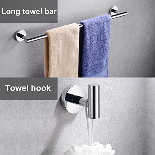 6 Pieces Polished Chrome Bathroom Hardware Accessories Set Hand Towel Ring 16&23.6 inch Round Towel Bar Toilet Paper Holder Towel Hooks 2 Pieces SUS 304 Stainless Steel,Heavy Duty,Wall Mounted - color: Polished Chrome, size: 6 piece 24"