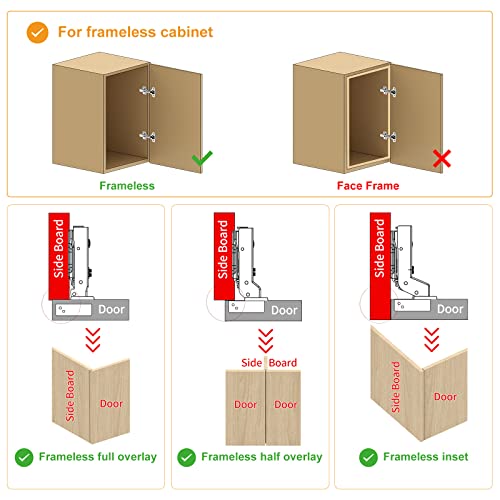 Chibery 10 Pack Frameless Inset Soft Close Concealed European Hinges, Self Closing Satin Nickel, 105 ° Open Angle 4D Adjustment, Speed Control, Clip On, Stainless Steel for Cabinet Door - size: Inset