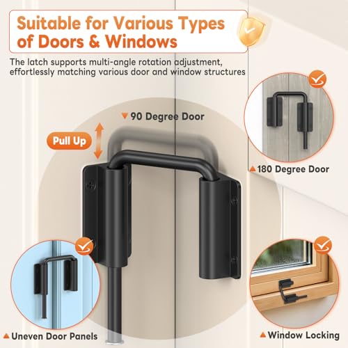 Upgraded Sliding Door Loop Lock, Gate Latches, Black - color: Black-1PC