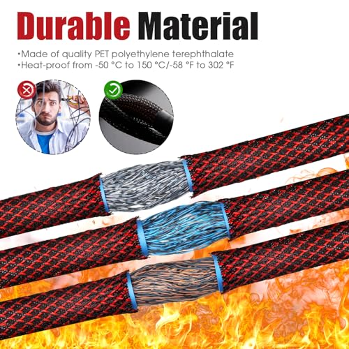 Tatuo 151 ft Braided Cable Sleeve Expandable Wire Sheathing(Red, Black) - color: Red, Black, size: 151 ft