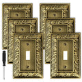 6 Pack Antique Brass Decorative Single Toggle Light Switch Cover Plate - size: 1 Gang Single Toggle