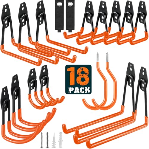 HUPBIPY 18 Pack Garage Hooks Heavy Duty, Wall Mount Ladder Hooks - color: 18 Pack Orange