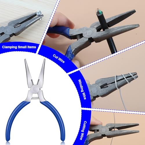 15 Pcs Mini Needle Nose Pliers, 4.7" Spring Loaded Thin Needle Nose Plier Small Plier with Wire Cutters for DIY Crafts Jewelry Making Tiny Project