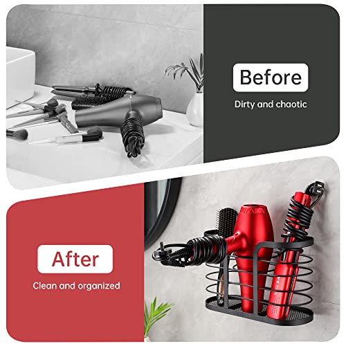 YIGII Blow Dryer Holder, Adhesive Wall Mount Bathroom Organizer, Black - color: Black-L