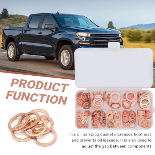 200 PCS Car Copper Washers Assortment Kit, Metric Copper Crush Washer, 9 Sizes Flat Sealing Washer Assortment Kit, Universal Copper Oil Pan Plug Sealing Gaskets for Cars (Gold)