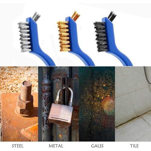 Wire Brush Set (3-Pack) 7-Inch Curved Handle for Precision Cleaning - color: 3 PCS BLUE