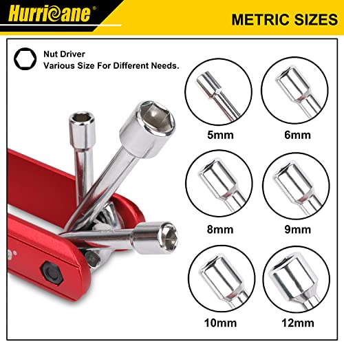 HURRICANE 6 in 1 Folding Nut Driver Set Metric, Hex Nut Driver Set, Folding Socket Wrench, Cr-V Steel Shank, Portable Premium Aluminum Handle. Easy to Carry Out. 5mm, 6mm, 8mm, 9mm, 10mm, 12mm - size: 5mm, 6mm, 8mm, 9mm, 10mm, 12mm
