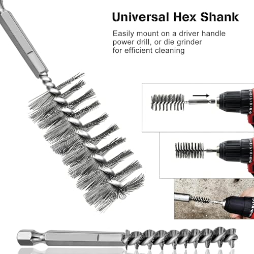 12 Pcs Stainless Steel Wire Bore Brush for Drill,5/16"-1-3/16" Cleaning Set ,Abrasive Drill Wire Brush with 1/4" Hex Shank, Different Sizes