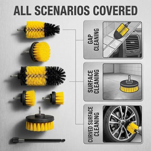 7-Piece Scrubber Brush Kit with Extension Rod, Nylon Bristle for Drill
