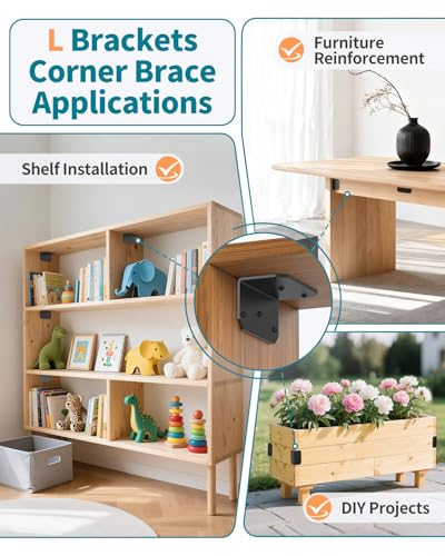 4 Inch L Bracket Corner Brace, 90 Degree Angle Iron, Black 4Pcs - color: Black-4PCS