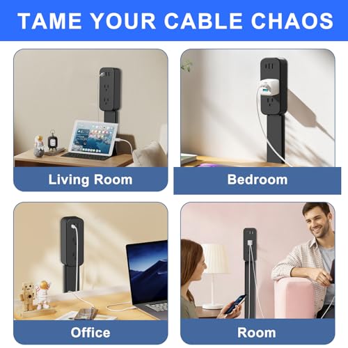 Electrical Outlet Extender Stick - Features USB-A, USB-C and 2 AC Outlets, Extends 22"-34", Rotates 180° Access Hard-to-Reach Outlets, Wall Plug Power Socket Expander Nightstands, Sofa, Desks and More - color: Black