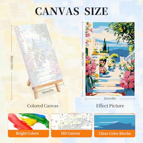 4 Pack Paint by Numbers Kit for Adults with Frame, Seaside Town Landscape - color: OP4FUS2506-05