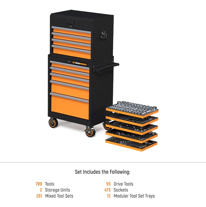 GEARWRENCH 791 Piece Master Mechanics Tool Set in Premium Modular Foam Trays with GSX Mobile Tool Storage | MEGAMODPRO - style: 791 Piece