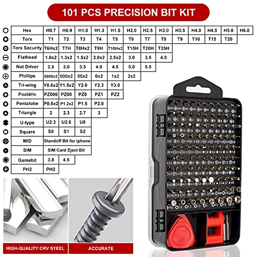 STREBITO Small Precision Screwdriver Set 124-Piece Electronics Tool Kit | 101 Precision Bits, Magnetic Screwdriver Set for Computer, Laptop, Cell Phone, PC, MacBook, iPhone, PS4, PS5, Xbox Repair - color: Red