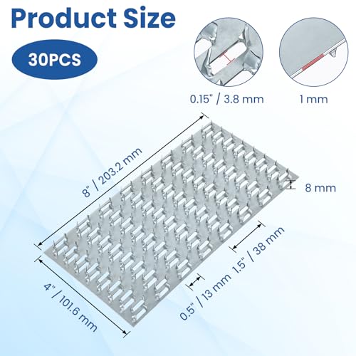 30 Pack Truss Plates, 4" x 8" Pronged Truss Mending Plate with Nail Teeth, Galvanized Steel Repair Tie Plate Bracket for Roofting Truss Wood Timber Connector - size: 4" x 8"