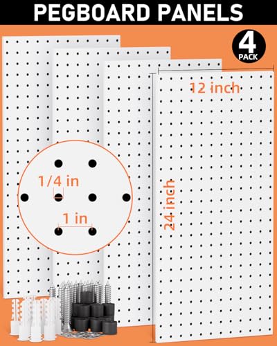 INCLY 158PCS White Metal Pegboard Wall Organizer 48x24 Inch - color: White, size: 48x24 Inch