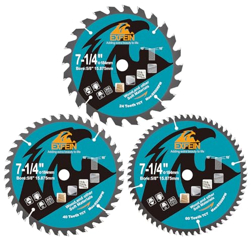 7-1/4 Inch Circular Saw Blades with 5/8" Arbor, TCT Saw Blades 24T+40T+60T for Cutting Wood, Plastic and Composite Materials - size: 184mm 24T+40T+60T
