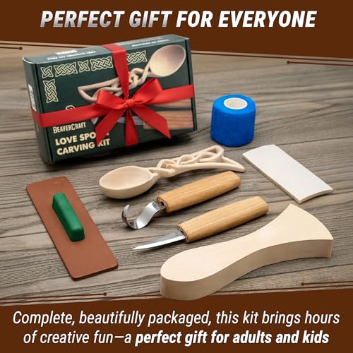 BeaverCraft Wood Spoon Carving Kit for Beginners DIY04 - Whittling Set Includes Spoon Carving Tools, Sloyd Whittling Knife Hook Knife, Basswood Blank - Woodworking Hobby Kit for Adults & Kids