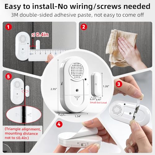 Sanjie Door Window Alarm Sensors, 5 Pack, 125dB, Volume Control - color: White