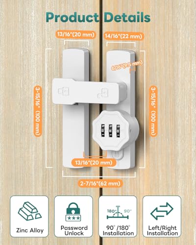 Keyless 90/180 Degree Sliding Barn Door Lock Latch, White-1PC - color: White-1PC