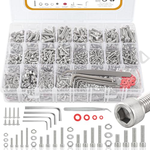 M2 M3 M4 M5 Nuts and Bolts, 304 Stainless Steel Metric Bolt Assortment (Lock & Flat Washers),Metric Screw Assortment, Socket Head Cap Screws, Metric Bolts and Nuts Assortment Kit, 1415pcs - size: M2M3M4M5, style: socket head cap