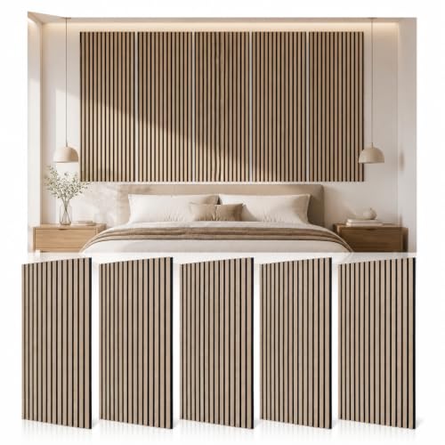 5 Pcs Wood Slatwall Panels Large Acoustic Panels for Wall 47.2 x 23.6 x 0.4 Inch Soundproof Sound Dampening Wood Veneer Sound Absorbing Wall Panel for Bedroom Home Studio Office(Oak) - color: Oak