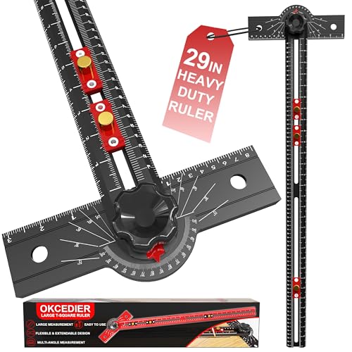 29 Inch Woodworking T Square Ruler, Aluminum Alloy, Adjustable Angle 15-165° Measurement Tool, Precision Drilling Positioning Guide for Carpentry, Drafting, Contractor, Scribe Crafting, Drywall - color: 29.3in black