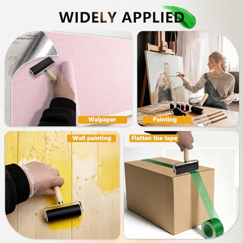 6 Pack Rubber Brayer Roller Kit, 3 Sizes Rubber Rollers with 3 Scrapers for Printmaking Wallpaper Ink Stamping Gluing Oil Painting Plastic Relief Crafting Art DIY - 1.4 in, 2.4 in, 4 in - size: 1.4", 2.4", 4"